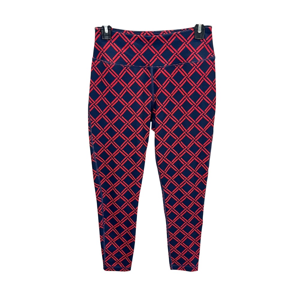 Vineyard Vines Performance Leggings Navy Red Geometric Lattice Print SMALL